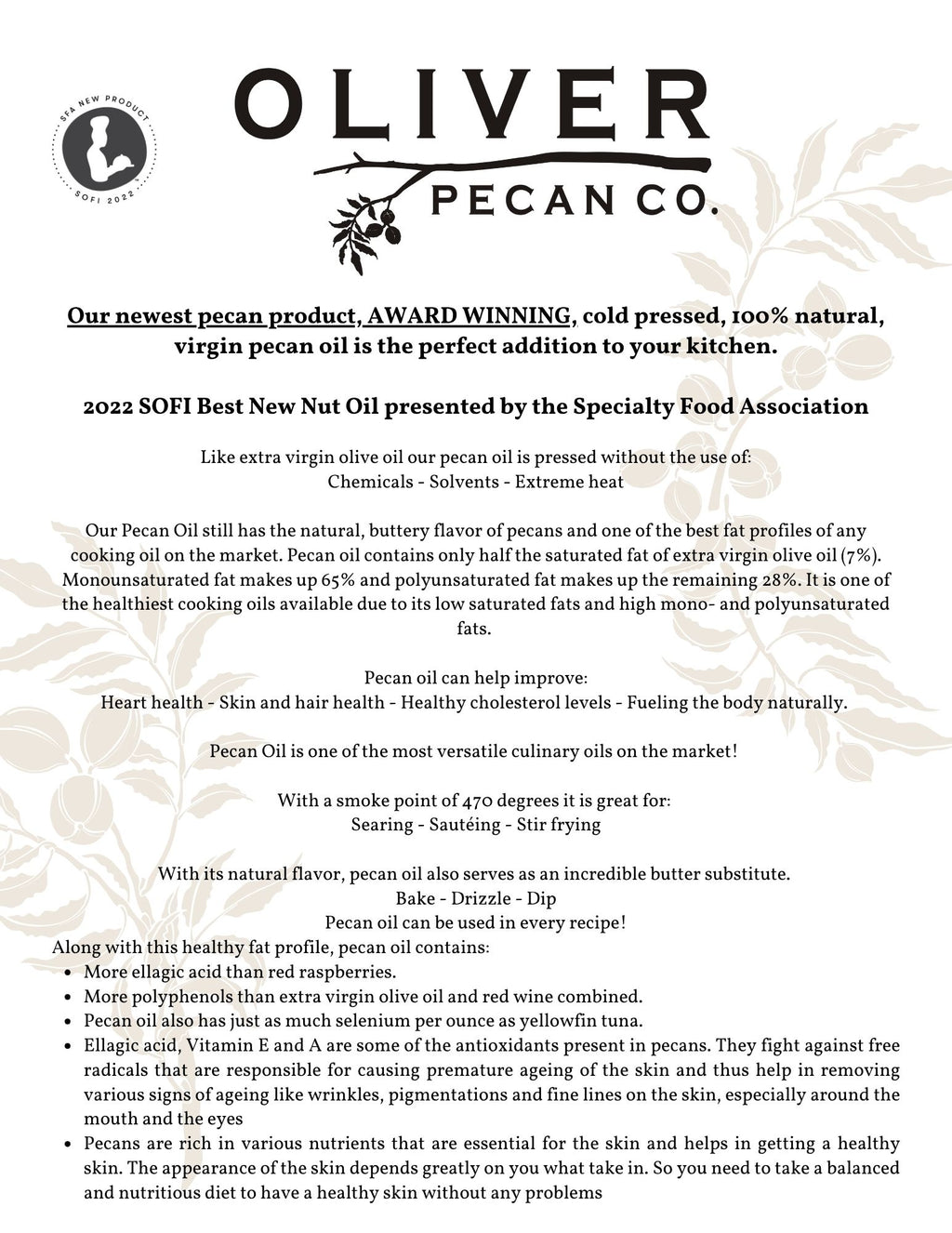 Cold Pressed Pecan Oil